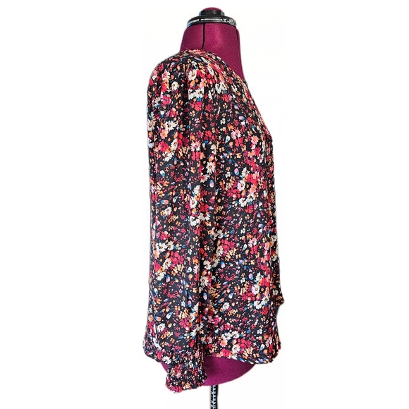 Anthropologie Pleione Black Mauve Ditsy Floral Cutout Long Sleeve Blouse - Picture 4 of 13